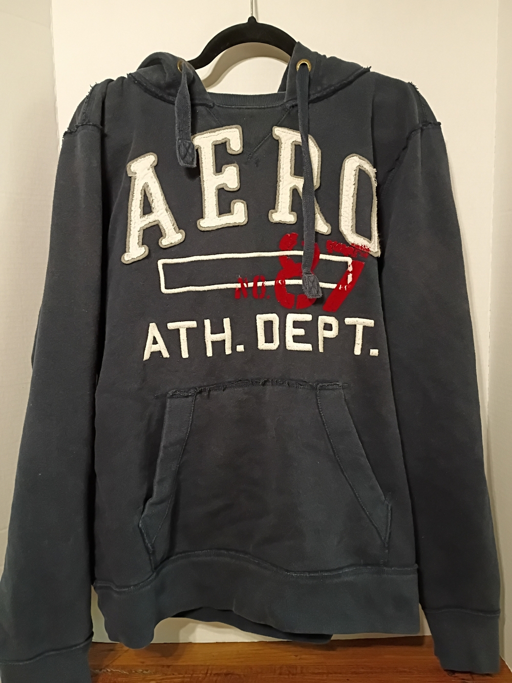 Aeropostale Men's Navy Blue Pullover Hoodie with Red Accent